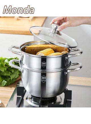 Double-Layer Stainless Steel Steamer, 4 Liters – Multi-functional Steamer with Heat-Resistant Handle, Dishwasher Safe, Suitable for Induction, Gas, And Ceramic Cooktops, Silver. - view 2